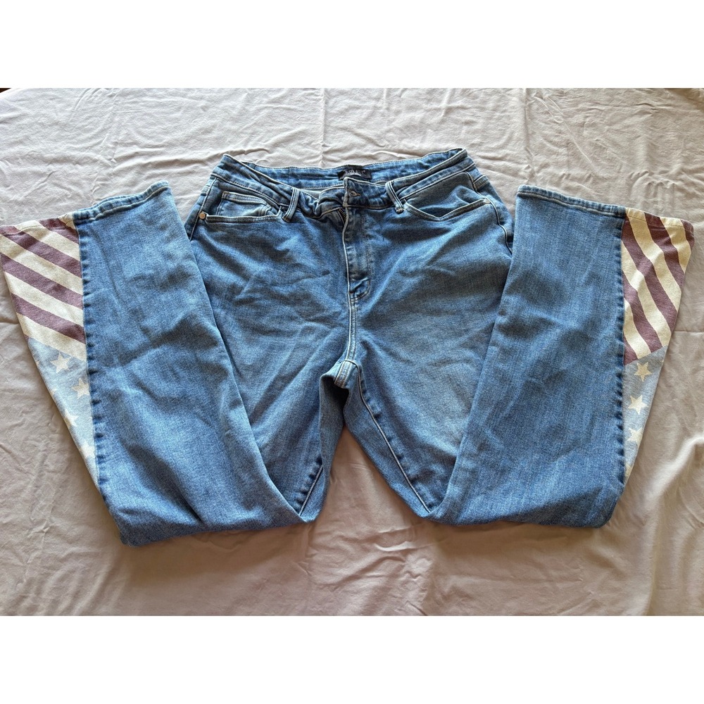 Judy Blue American Flag Inset Skinny Jeans Medium Wash Patriotic 18W JB88659